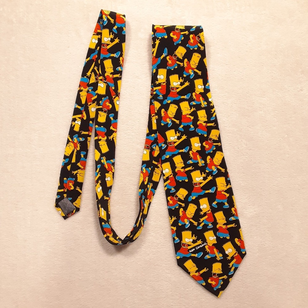 Vintage 1994 Bart Simpson Mens AOP Necktie 100% Silk 55" Long Balancine Inc.